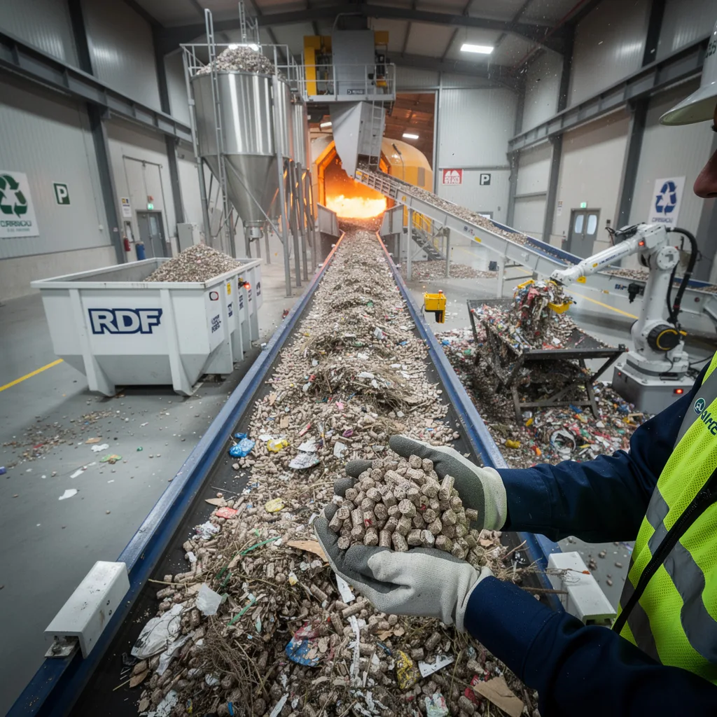 Solid Recovered Fuel bales stored in processing facility